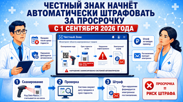 С 1 сентября 2026 года в Честном Знаке вводятся автоштрафы
