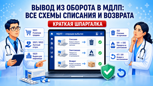 Вывод из оборота в МДЛП: все схемы списания и возврата